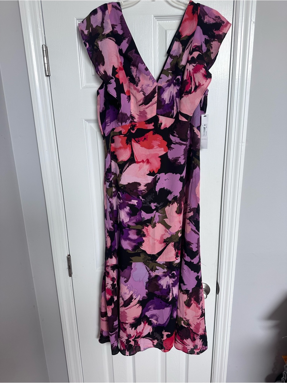 Floral V-Neck Purple & Pink Midi Dress